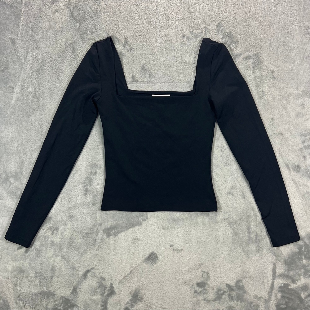 Aritzia Babaton Contour Square Neck Long Sleeve Blouse Women Small Black Solid
